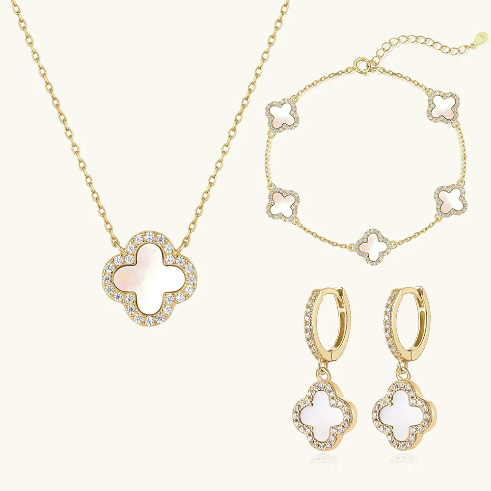Klee 3-teiliges Set: Halskette, Armband und Creolen