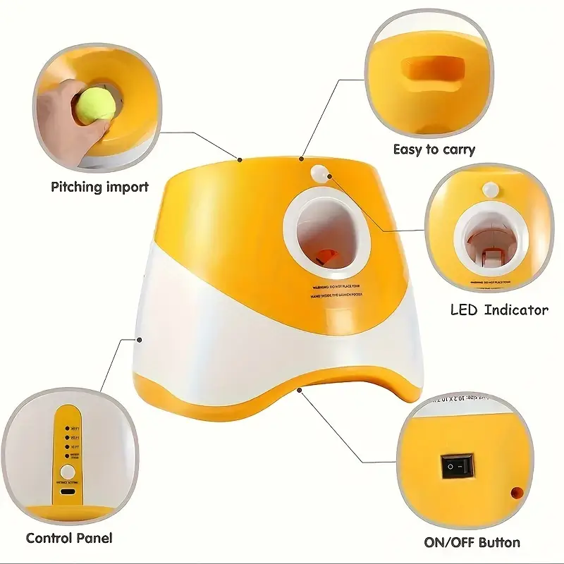 automatic dog ball thrower launcher with rechargeable     mode usb battery operated 36v for outdoor pet tennis ball fetch play   10pcs elastic tennis balls 3