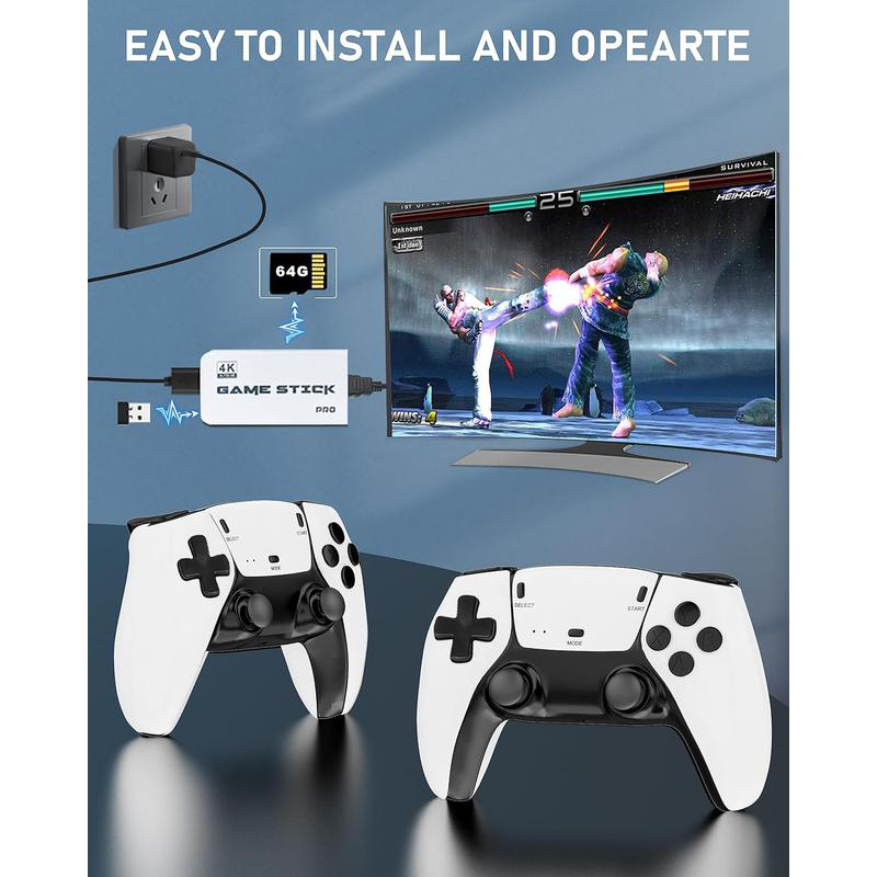 2025 Newest Retro Game Console Stick with 4K HDMI Games Upgrade Dual 2.4G Wireless Two Controllers