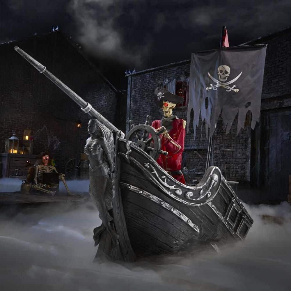 🚨Halloween Early Promotion🔥9.5 ft. Giant-Sized Animated LED Pirate Ship