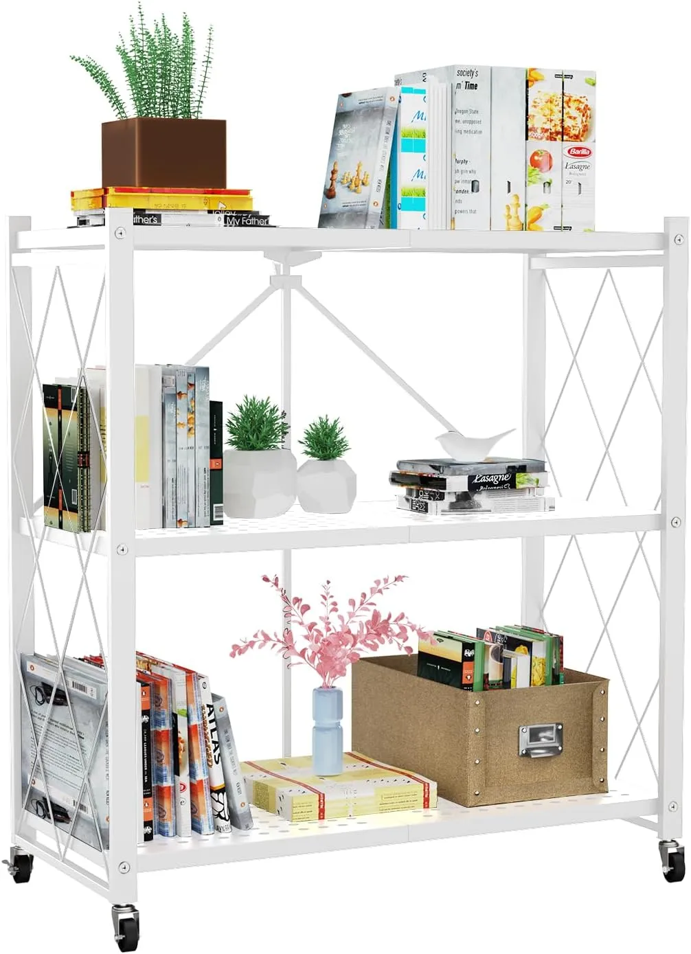 💥Warehouse Clearance💥Foldable Metal Storage Shelves-Heavy Duty on Wheels