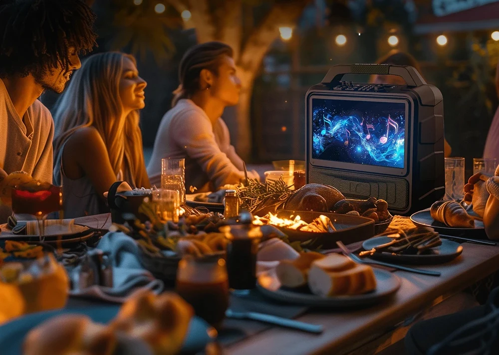 Monster Vmay 60W Bluetooth Speaker 1080P LCD TV Combo, DVB-T/DVB-T2 Tuner, FM Radio,15.6&rdquo; Display, 8 Hours Of Video Playback, 25 Hours of Audio Playback, HDMI/Mic/USB