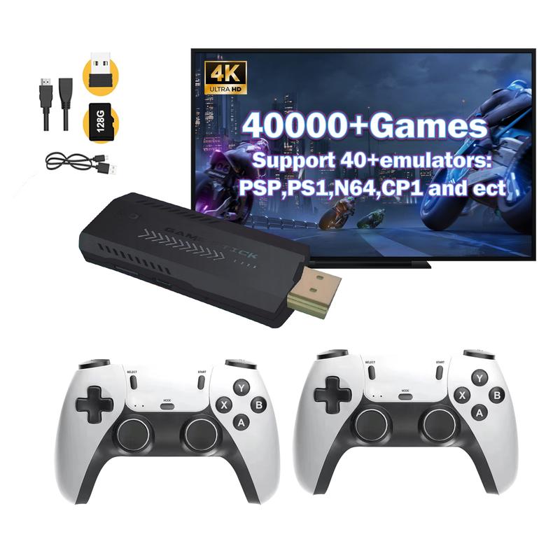 2025 Newest Retro Game Console Stick with 4K HDMI Games Upgrade Dual 2.4G Wireless Two Controllers