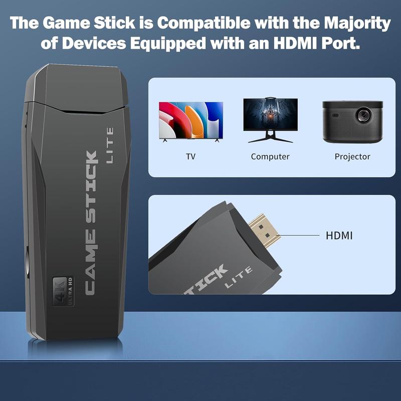 2025 Newest Retro Game Console Stick with 4K HDMI Games Upgrade Dual 2.4G Wireless Two Controllers