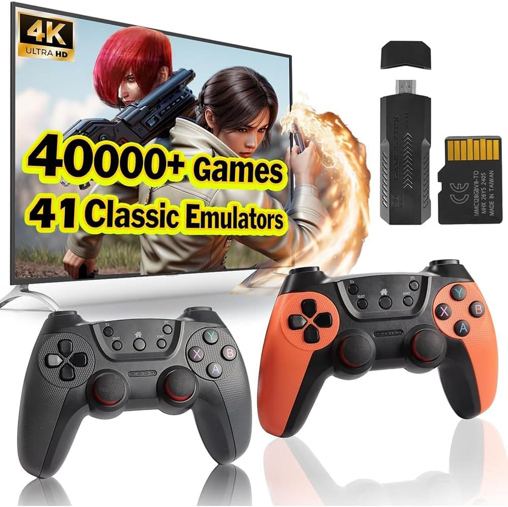 2025 Newest Retro Game Console Stick with 4K HDMI Games Upgrade Dual 2.4G Wireless Two Controllers