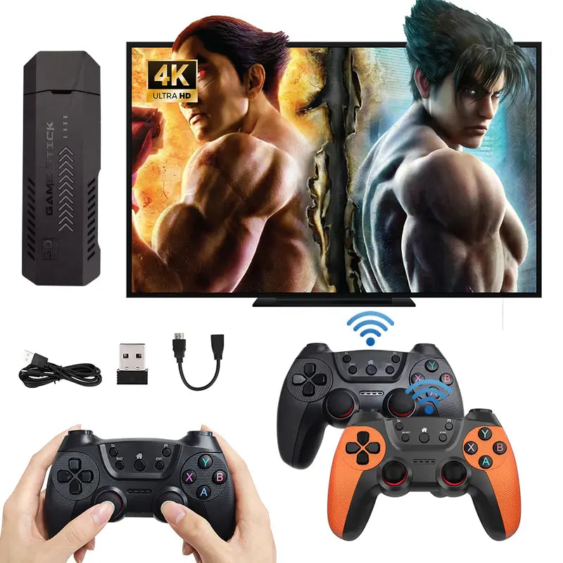 2025 Newest Retro Game Console Stick with 4K HDMI Games Upgrade Dual 2.4G Wireless Two Controllers