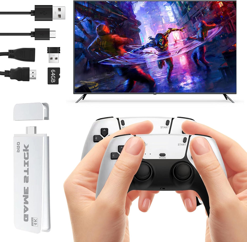 2025 Newest Retro Game Console Stick with 4K HDMI Games Upgrade Dual 2.4G Wireless Two Controllers