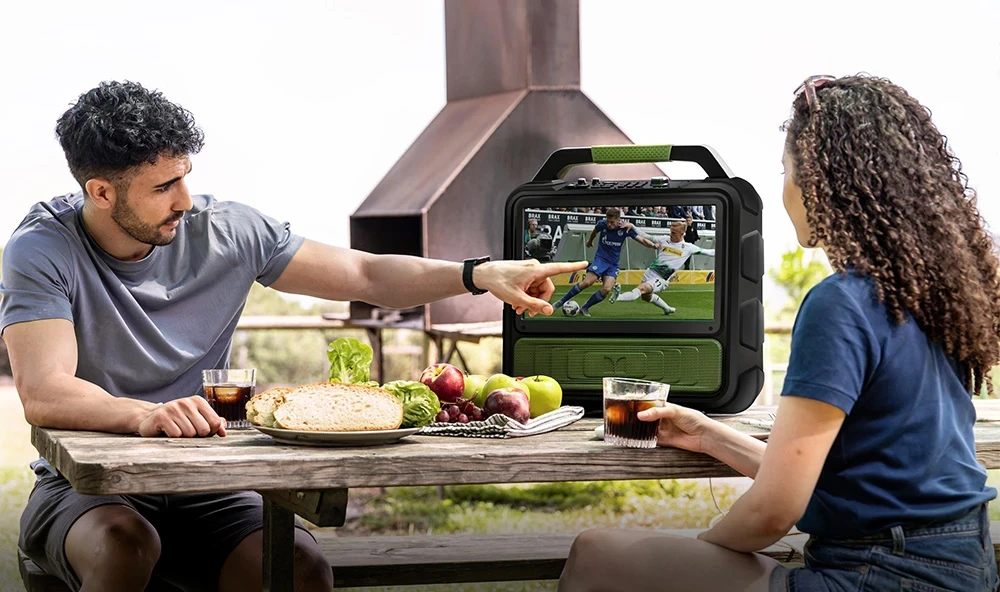 Monster Vmay 60W Bluetooth Speaker 1080P LCD TV Combo, DVB-T/DVB-T2 Tuner, FM Radio,15.6&rdquo; Display, 8 Hours Of Video Playback, 25 Hours of Audio Playback, HDMI/Mic/USB