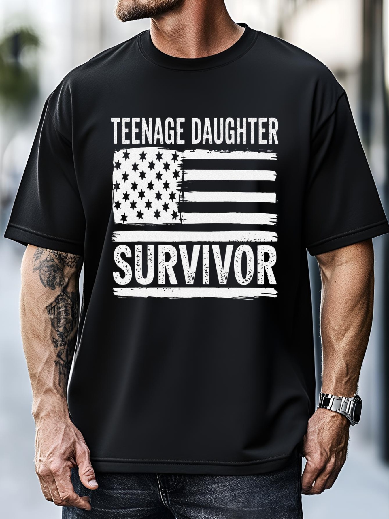 Unisex Teenage Daughter Survivor Vintage Dad Mom FatherS Day T-Shirt
