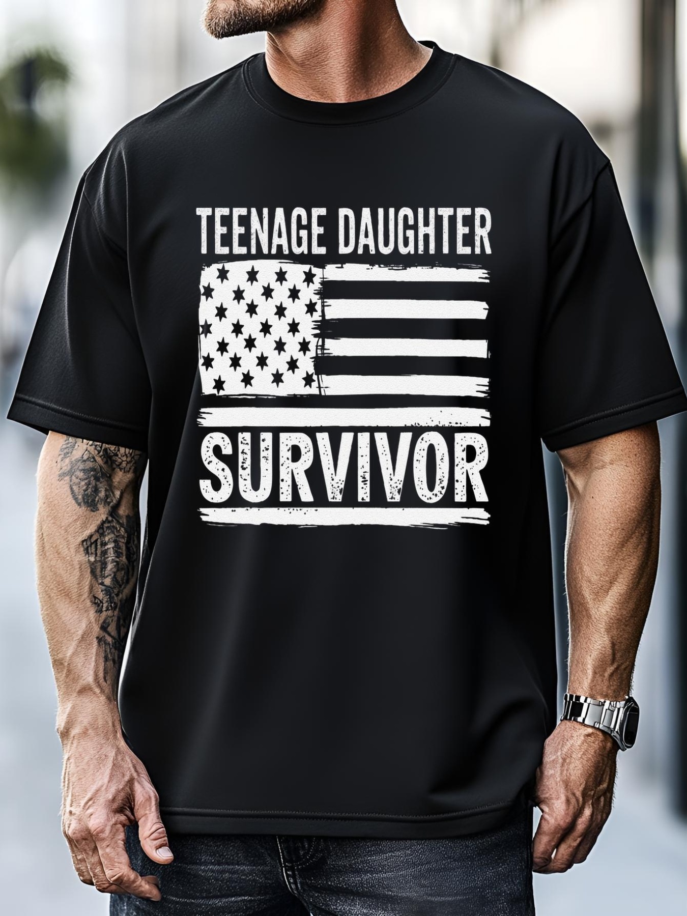 Unisex Teenage Daughter Survivor Vintage Dad Mom FatherS Day T-Shirt