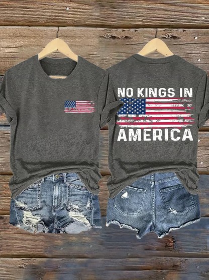 Women's Retro American Flag Printed Graphic Tee