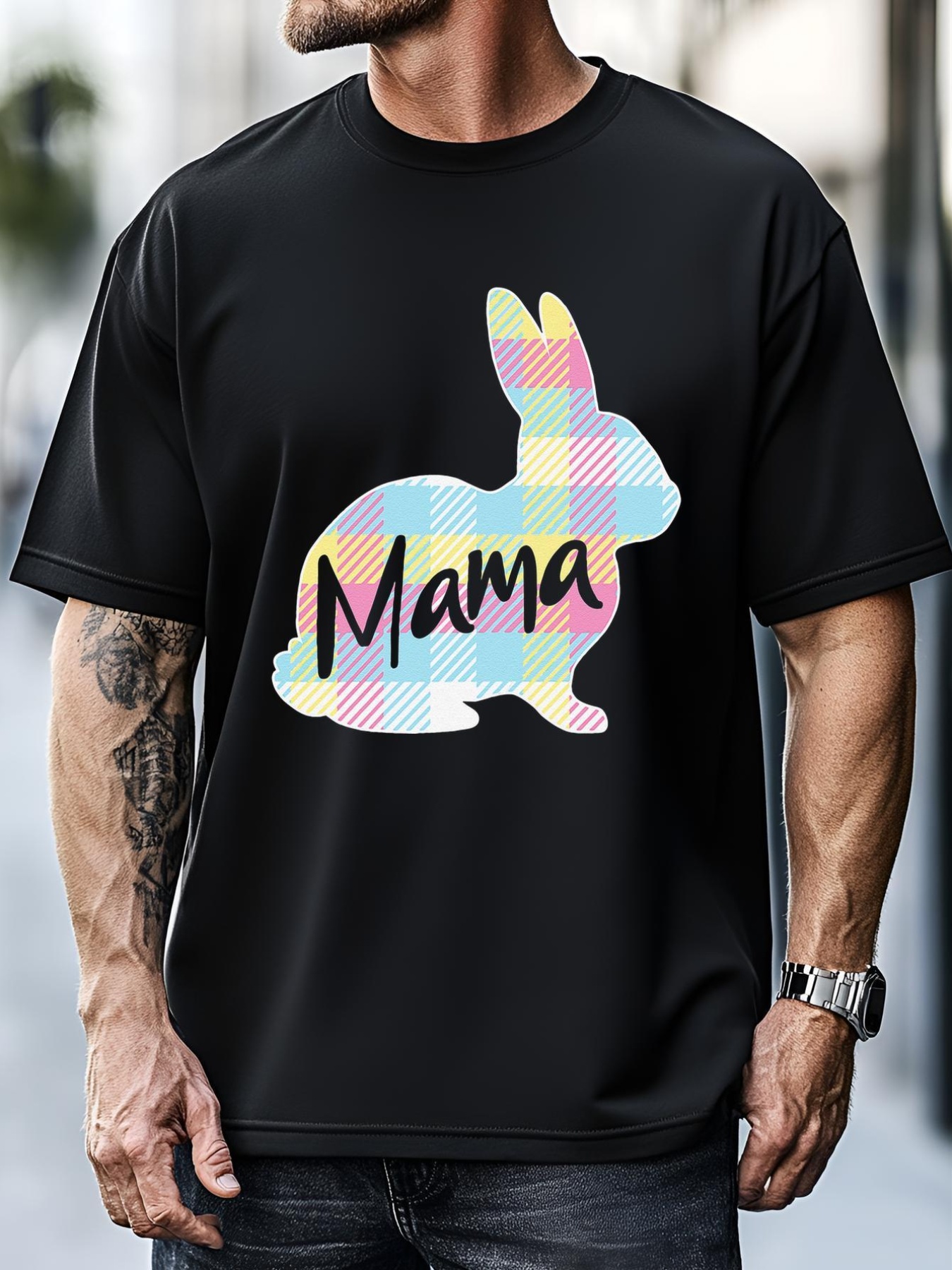 Unisex Womens Mama Bunny Rabbit Pastel Plaid Mother Mommy Mom Easter T-Shirt