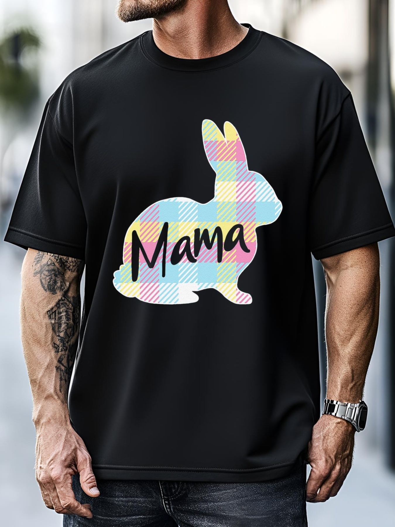 Unisex Womens Mama Bunny Rabbit Pastel Plaid Mother Mommy Mom Easter T-Shirt