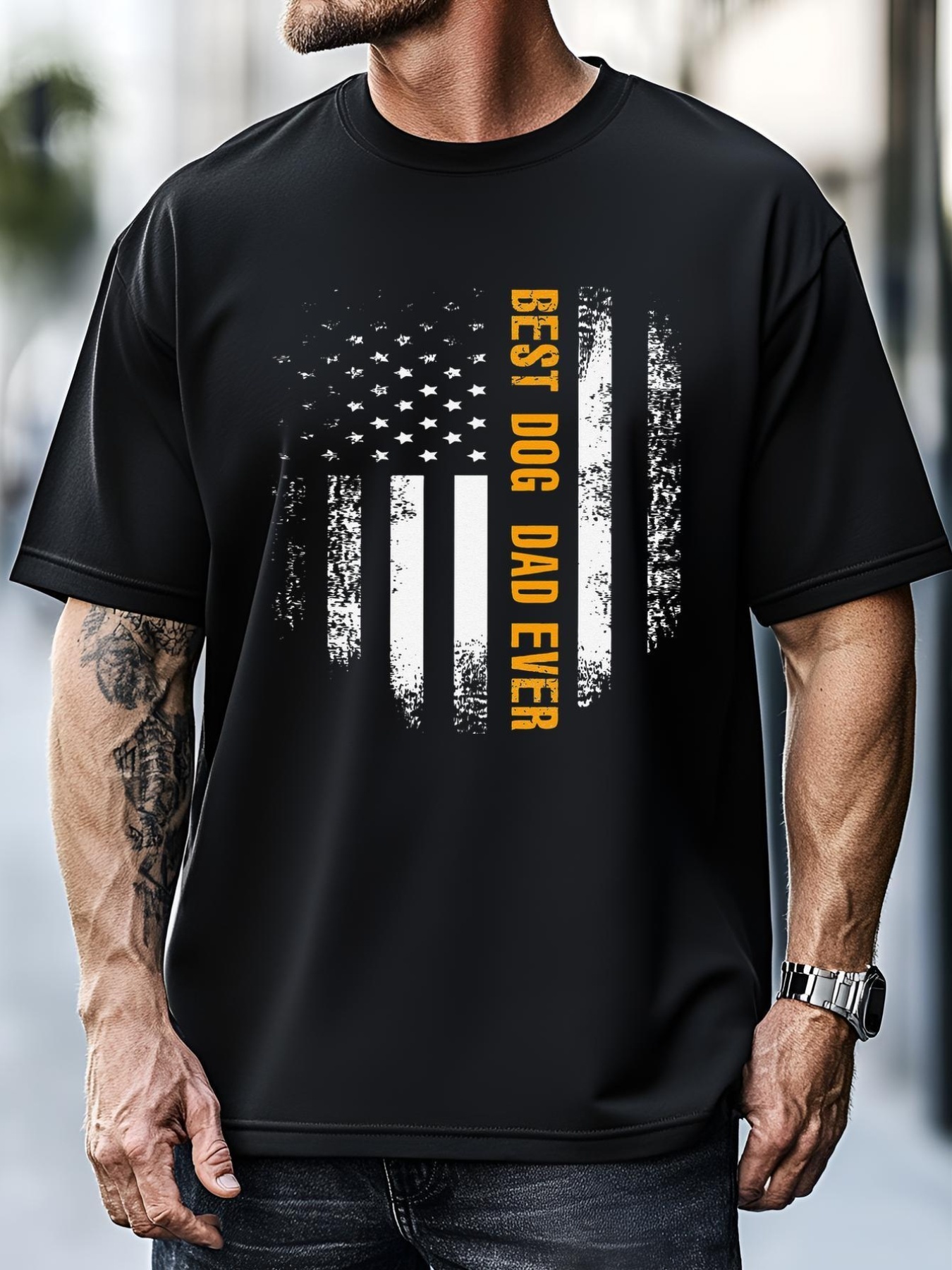 Unisex Best Dog Dad Ever American Flag FatherS Day Gift T-Shirt