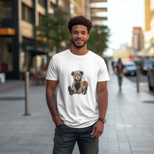 Men's Teddy Bear Printed 100% Cotton T-Shirt-pod4team