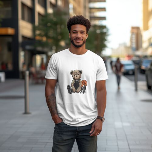 Men's Teddy Bear Printed 100% Cotton T-Shirt-pod4team