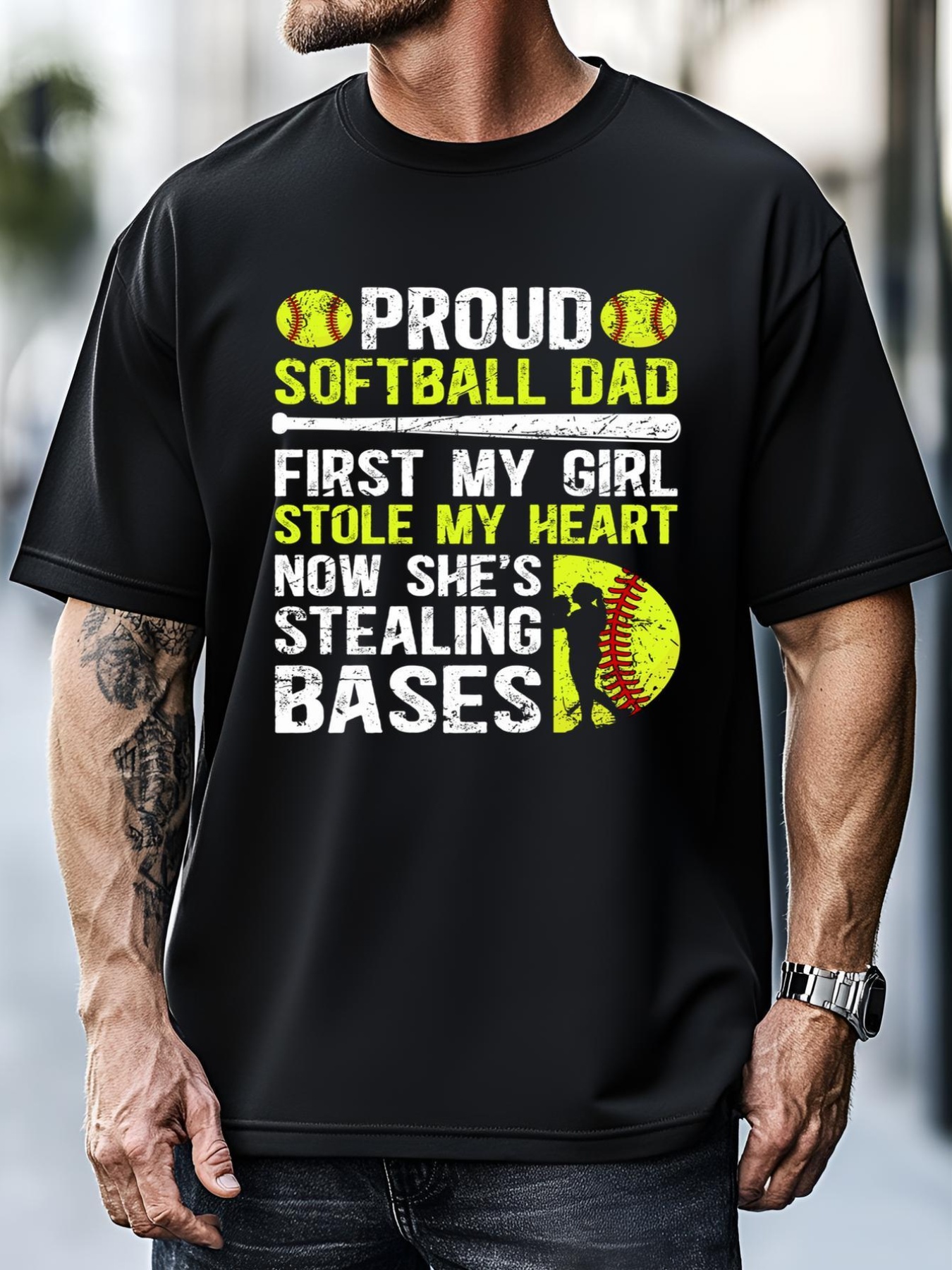 Unisex Proud Softball Dad Of A Softball Player Dad Softball Father Gift T-Shirt