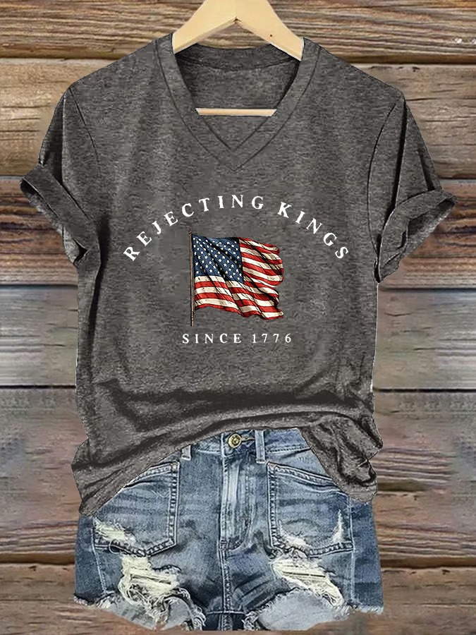 Women's American Flag 4th Of July Printed Graphic Tee