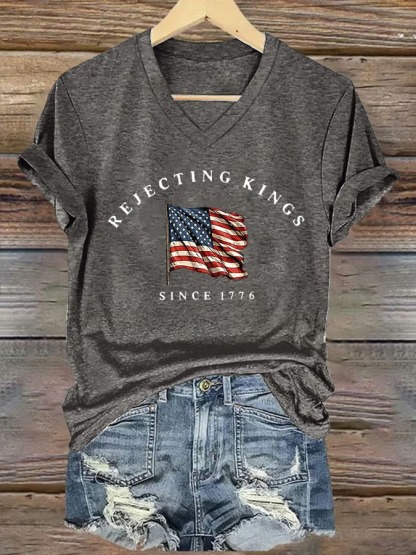 Women's American Flag 4th Of July Printed Graphic Tee