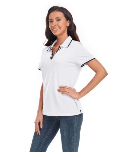 Women's V Neck Slim Fit Solid Color Golf Polo Shirt