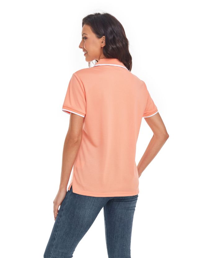 Women's V Neck Slim Fit Solid Color Golf Polo Shirt