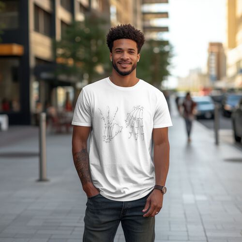 Men's Skeleton Hand Printed 100% Cotton T-Shirt-pod4team