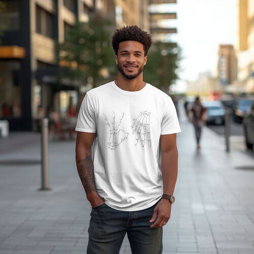 Men's Skeleton Hand Printed 100% Cotton T-Shirt-pod4team