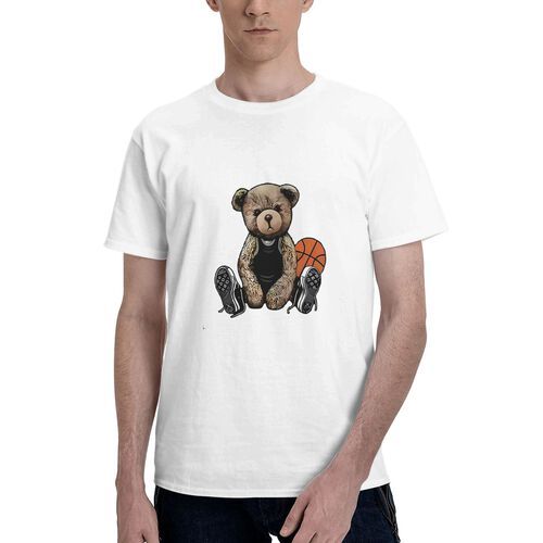 Men's Teddy Bear Printed 100% Cotton T-Shirt-pod4team