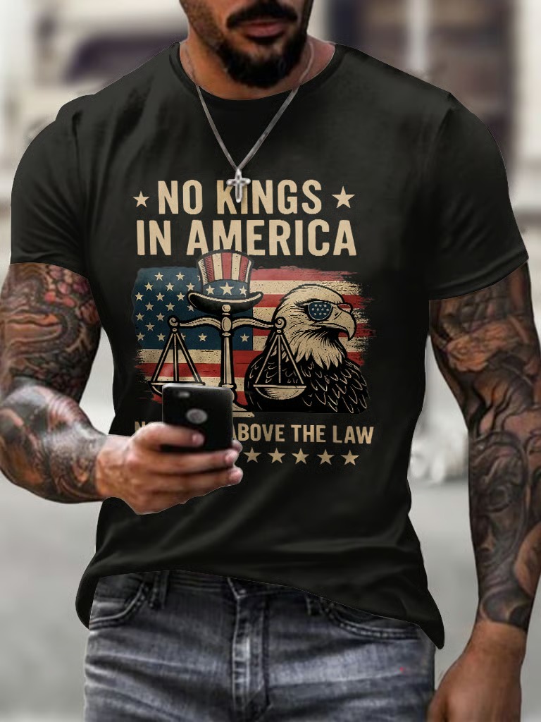 Men's  Retro No Kings In America 4th Of July Graphic Tee