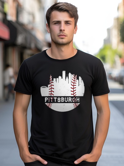 Unisex Womens Pittsburgh Baseball Cityscape Distressed Novelty Pirate Gift shirt  Graphic Tee