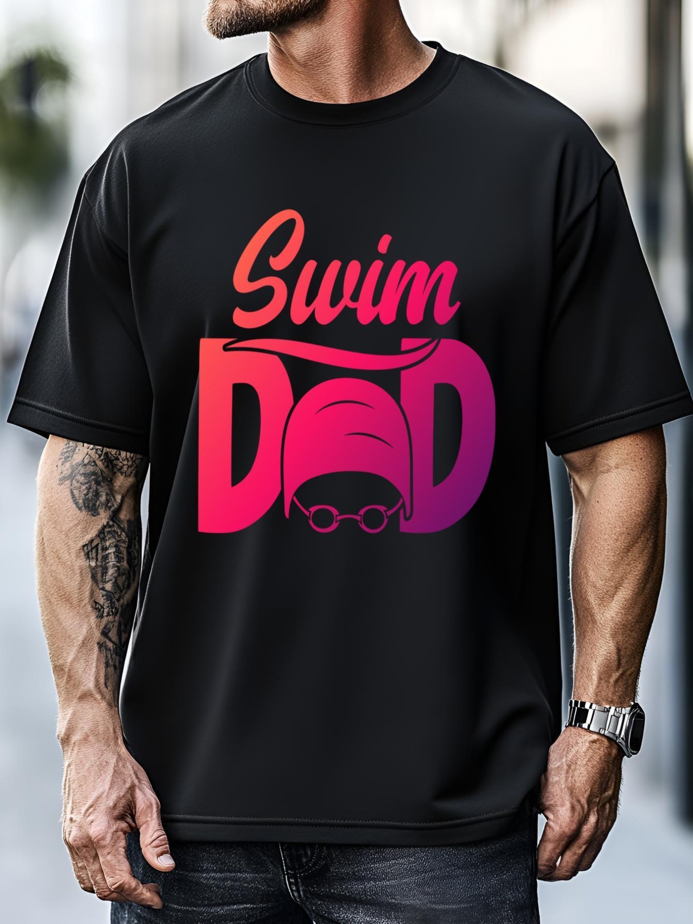Unisex Swim Dad Proud Swimming Dad Of A Swimmer Dad Swim Father Gift T-Shirt