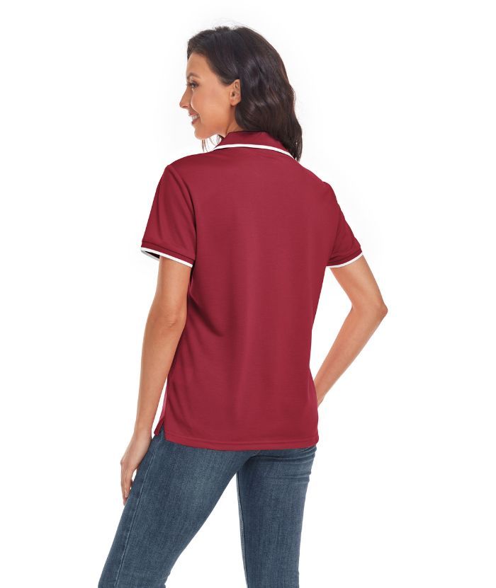 Women's V Neck Slim Fit Solid Color Golf Polo Shirt