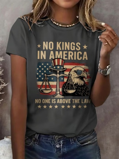 Women's Retro No Kings In America Print 4th Of July Graphic Tee