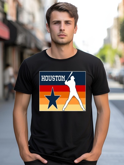 Unisex Baseball Player Silhouette Houston Flag shirt  Graphic Tee