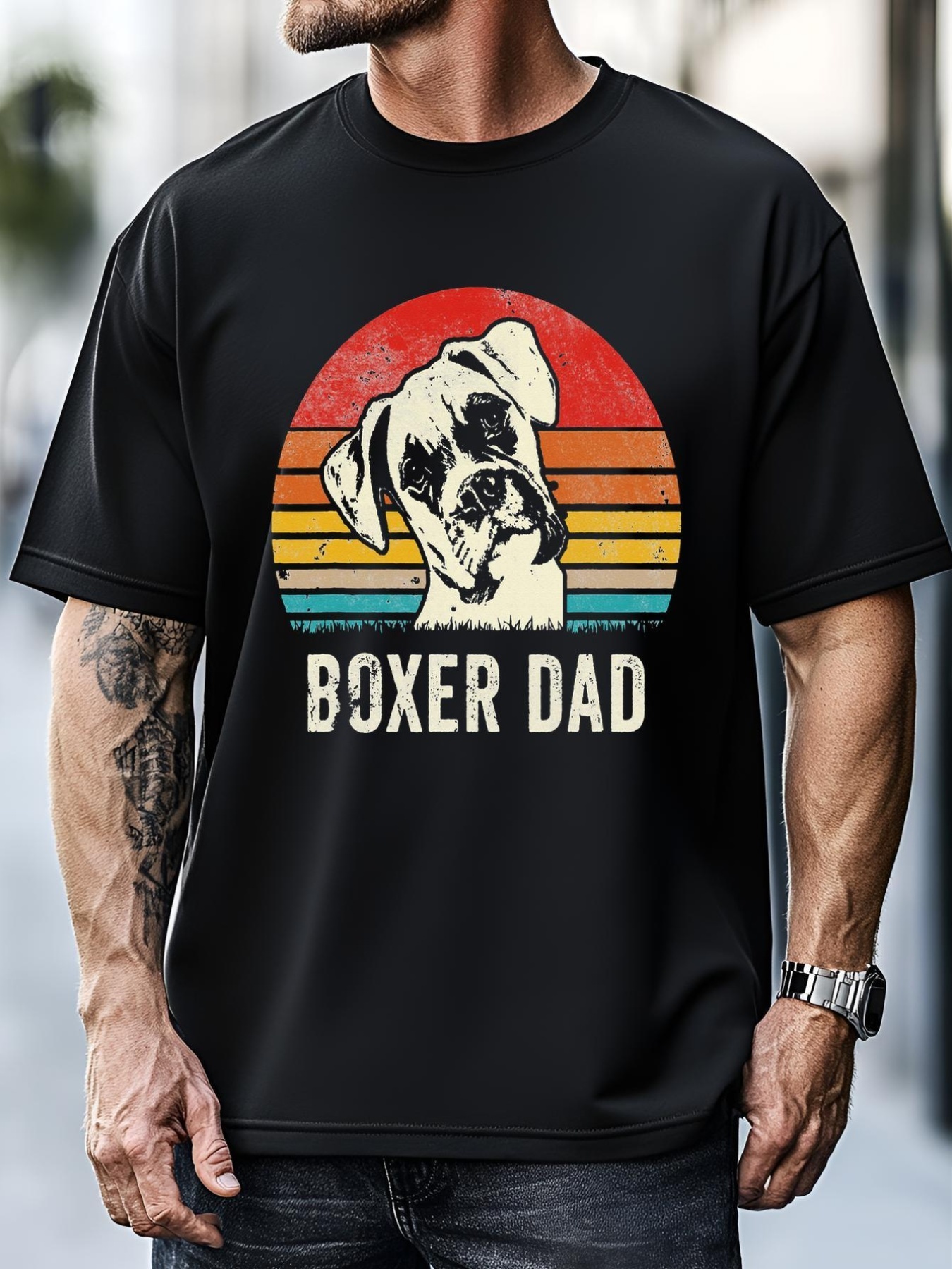 Unisex Vintage Boxer Dad Ever Daddy Gifts Dog Dad Father T-Shirt