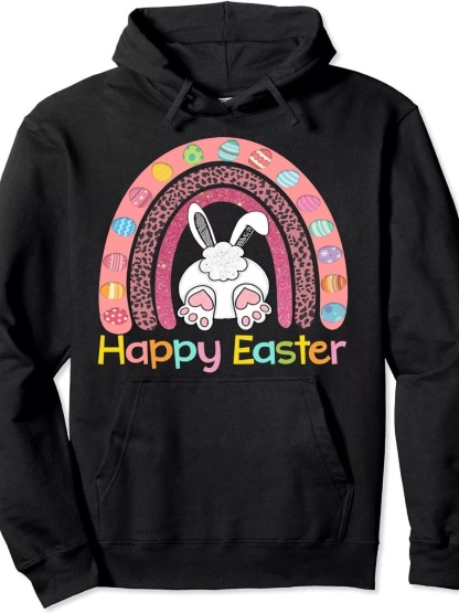 Unisex Easter Day Rainbow With Eggs And Easter Bunny Unisex Hooded Sweatshirt