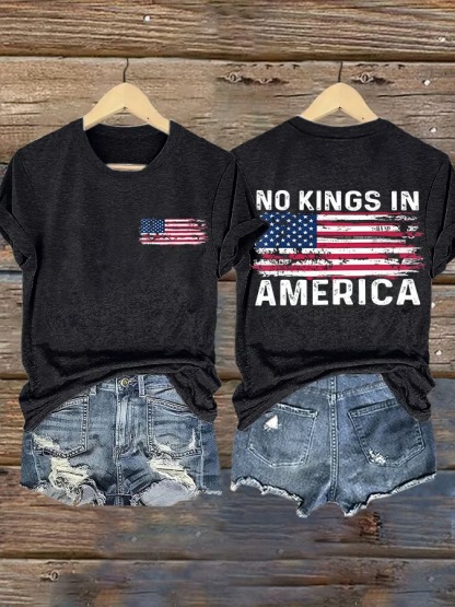 Women's Retro American Flag Printed Graphic Tee