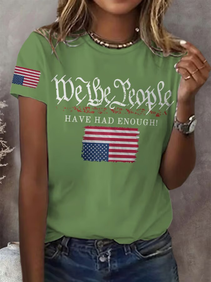 Women's Round Neck American Flag Printed Graphic Tee