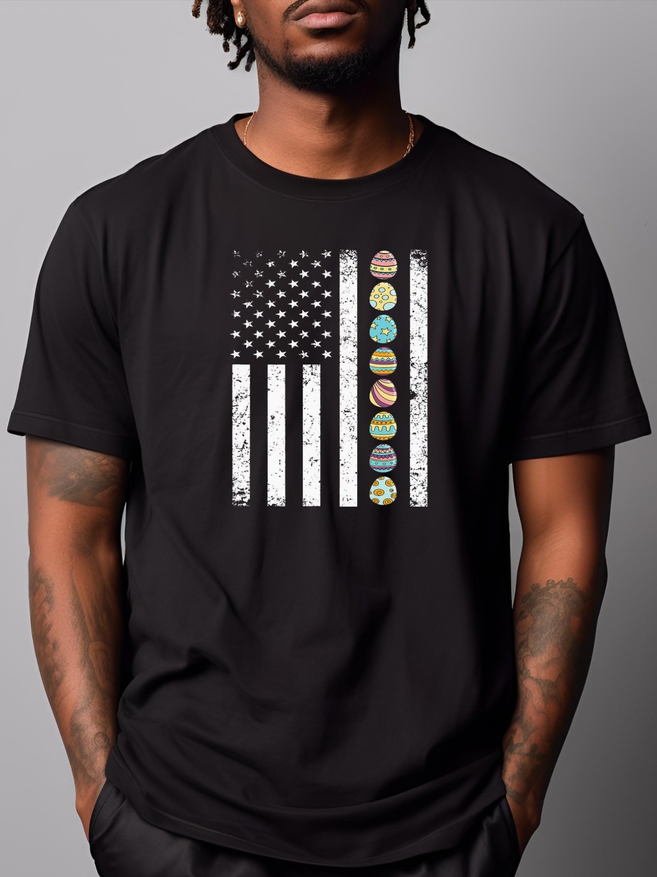 Unisex American Flag Easter Egg Hunting Cool Patriotic Spring T-Shirt