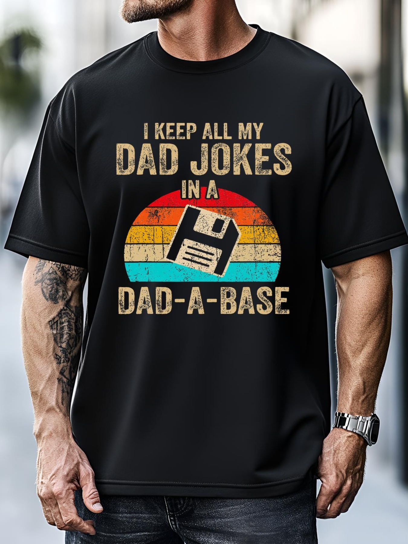 Unisex I Keep All My Dad Jokes In A Dadabase Vintage Fathers Day T-Shirt