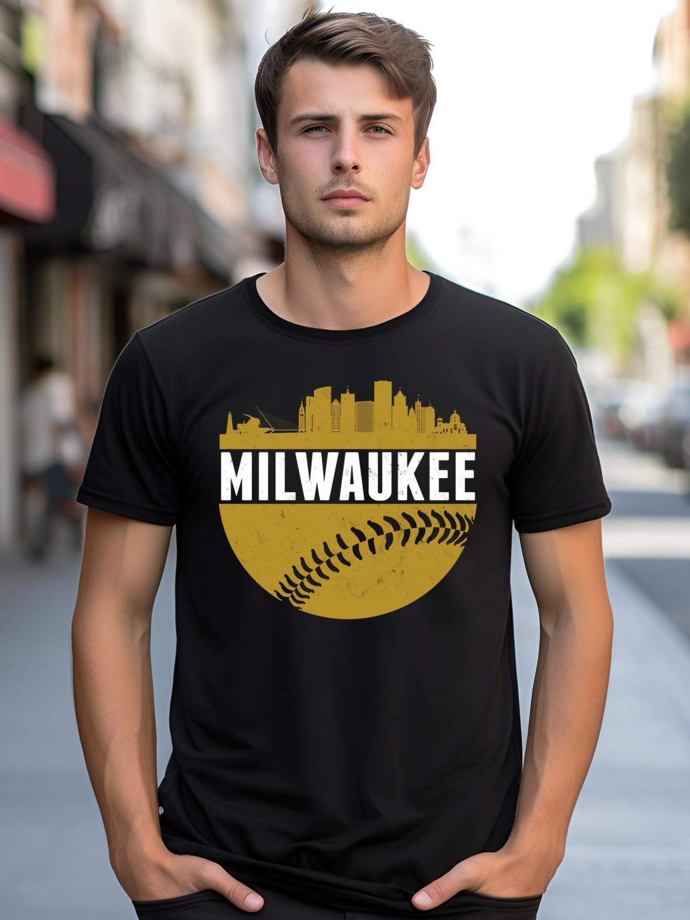 Unisex Classic Milwaukee Skyline Baseball  shirt  Graphic Tee