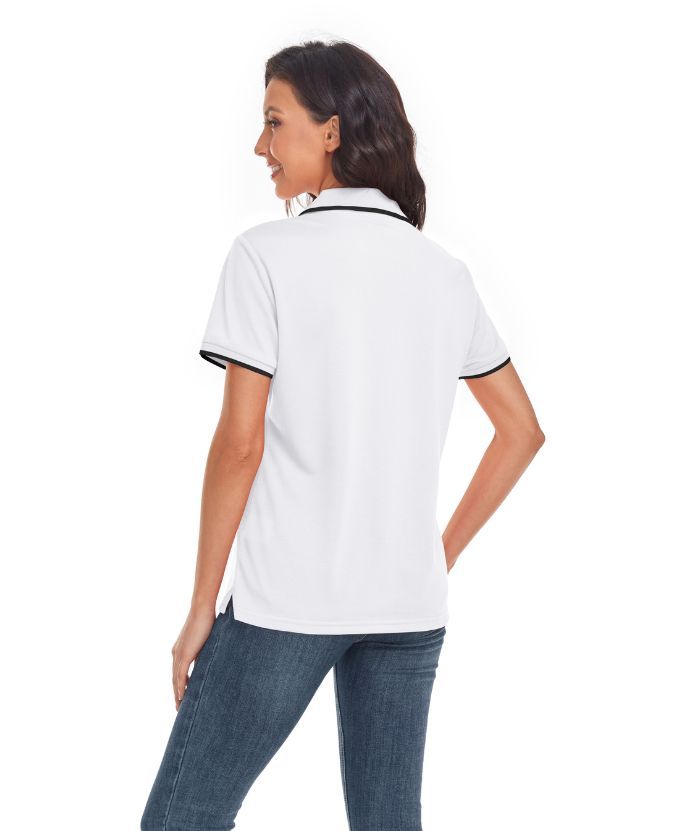 Women's V Neck Slim Fit Solid Color Golf Polo Shirt