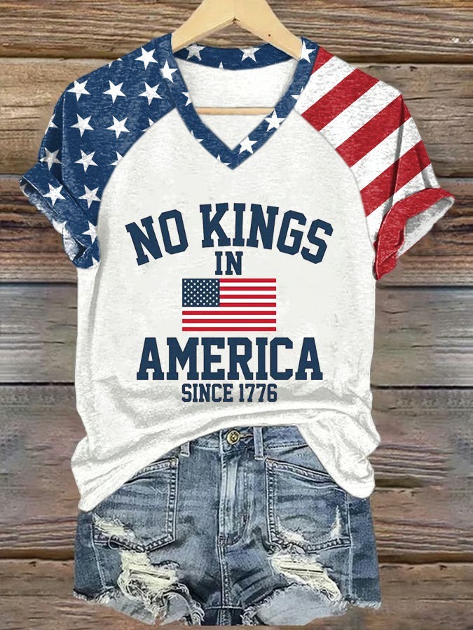 Women's No King in America Flag Printed Graphic Tee | Pod4team