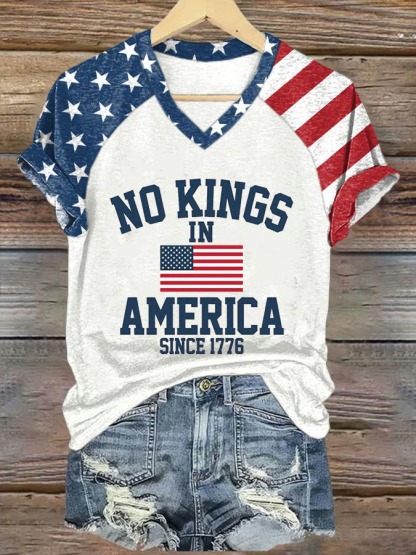 Women's No King in America Flag Printed Graphic Tee