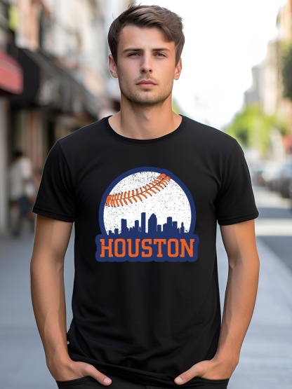 Unisex Vintage Houston Texas Skyline Baseball Game shirt  Graphic Tee
