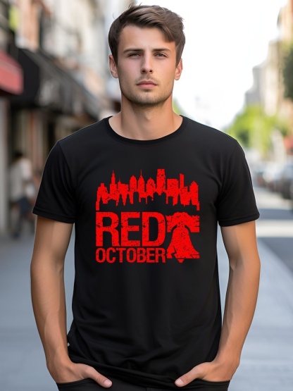 Unisex Vintage Red October Philadelphia Skyline Baseball shirt  Graphic Tee