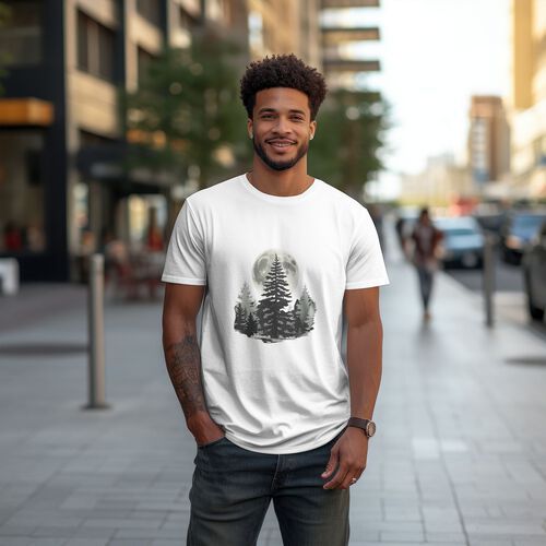 Men's Full Moon On Forest 100% Cotton T-Shirt-pod4team