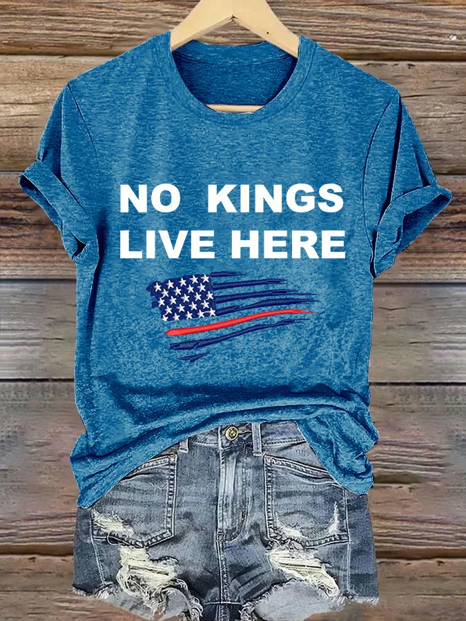 Women's No Kings Lives Here American Flag Print Graphic Tee