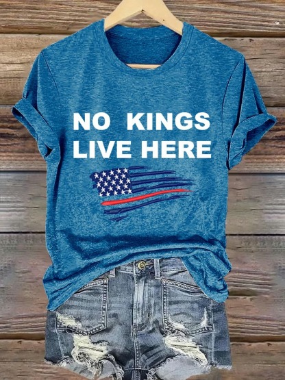 Women's No Kings Lives Here American Flag Print Graphic Tee