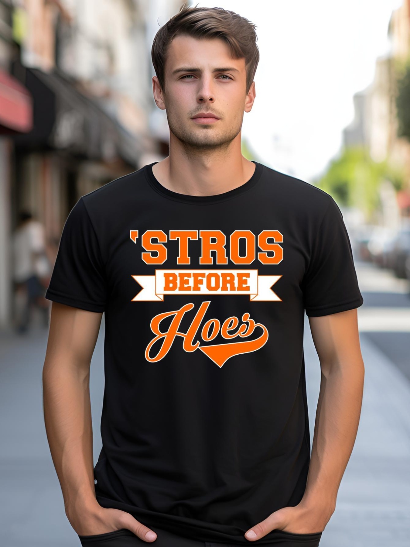 Unisex Houston 'Stros Before Hoes Baseball Script shirt  Graphic Tee